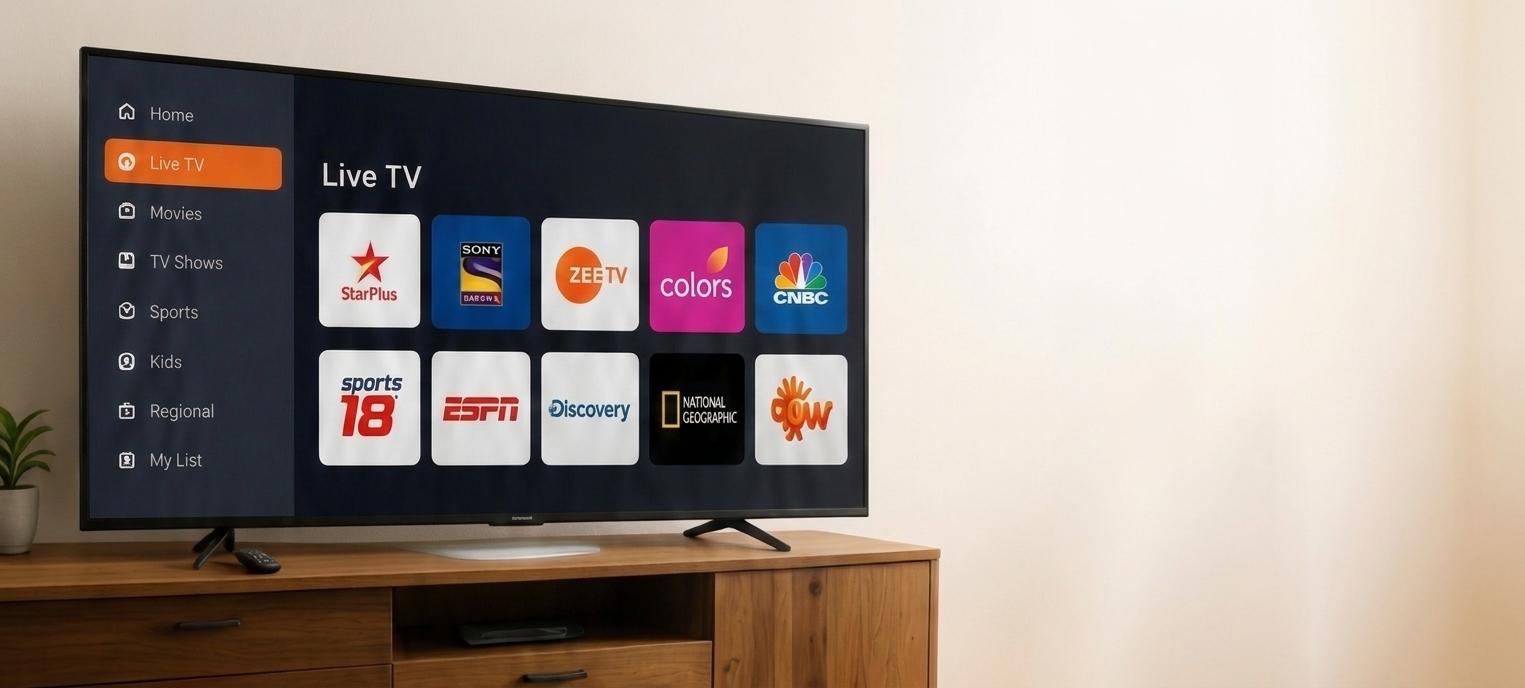 Smart TV showing live IPTV channels